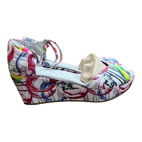 Sz 7.5 Tom’s White Multi Cavas Paint Platform Wedge NIB - Picture 4 of 5